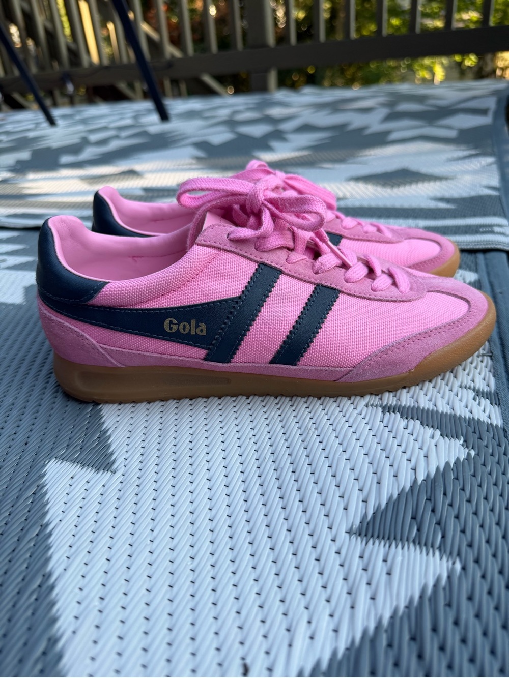 Gola Women’s Pink Sneakers with Navy Stripes and Gum Sole